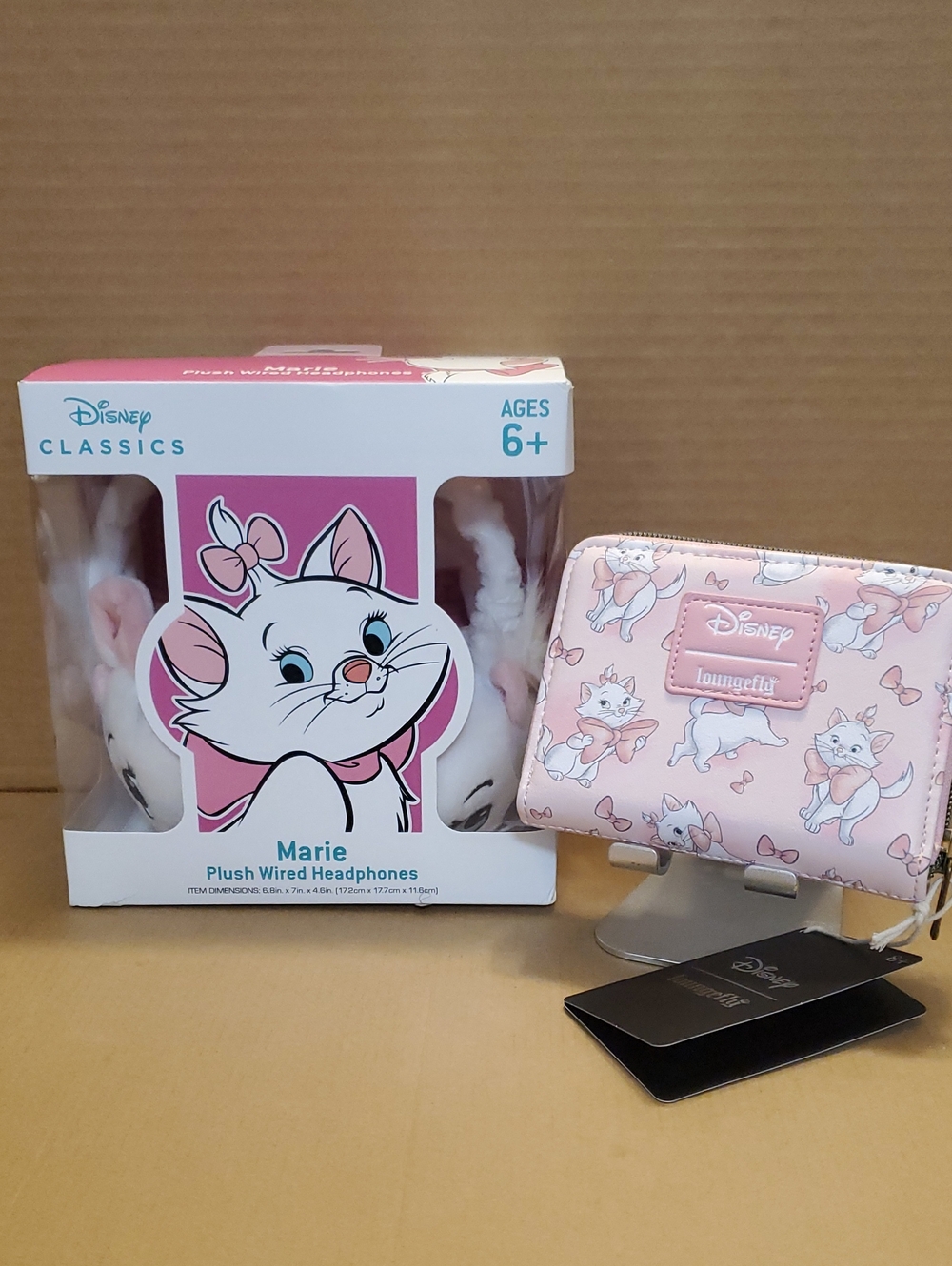 Disney Marie Plush Wired Headphones & Marie Loungefly Wallet Bundle